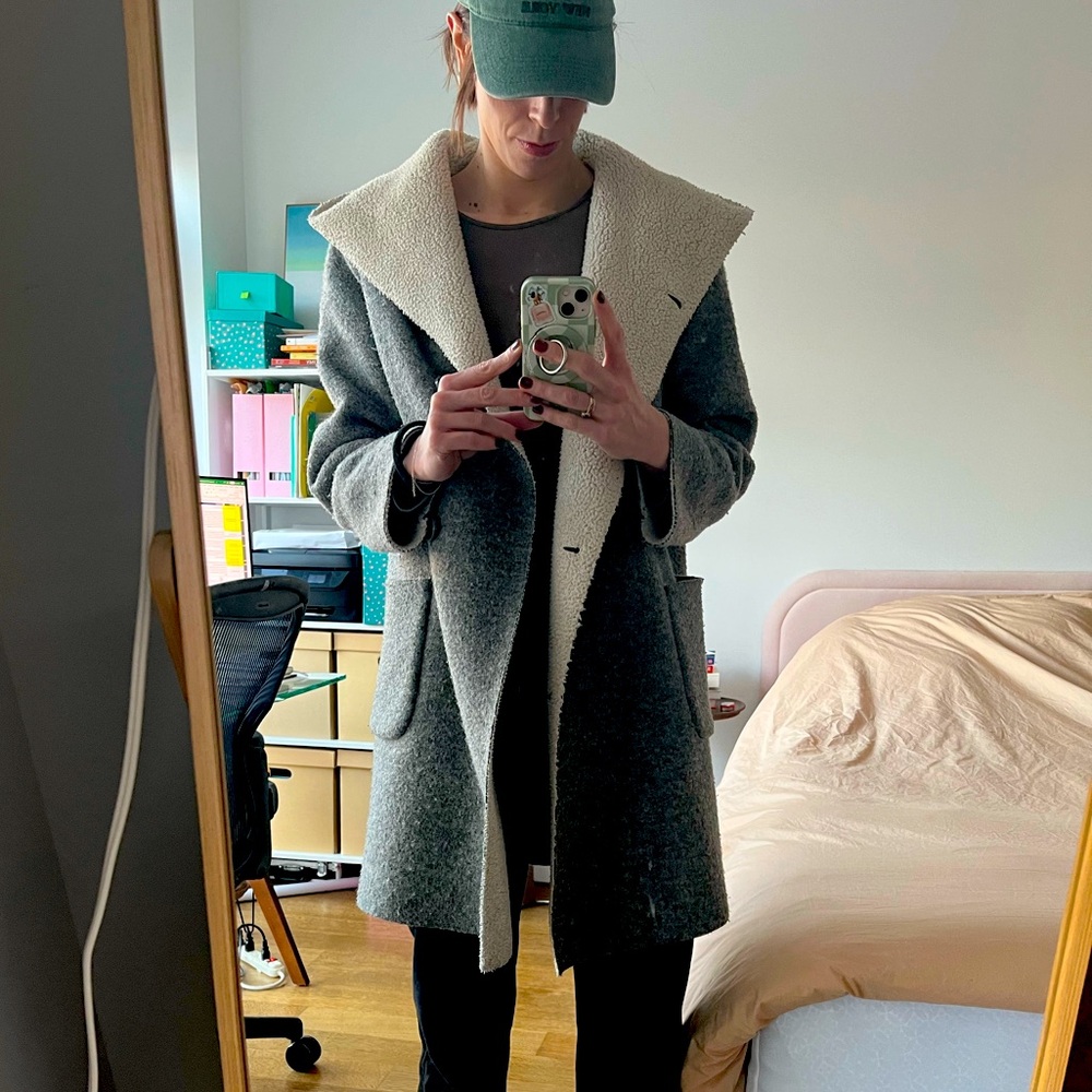 French Oversized Coat, Grey & White, Size L